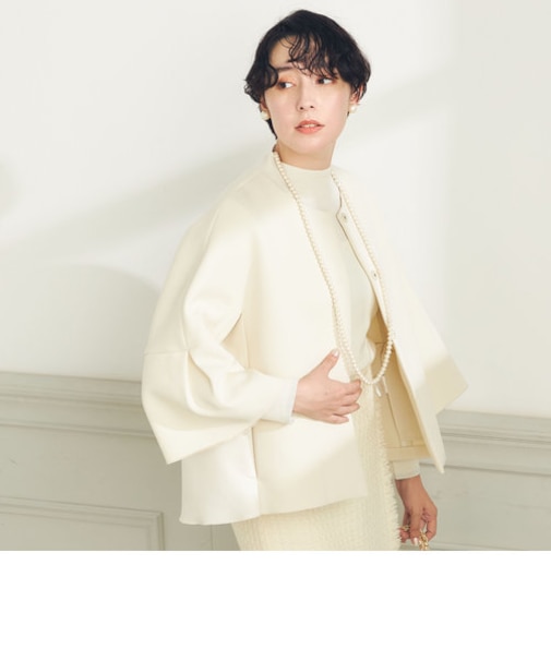 ダブルクロス異素材ペプラムブルゾン