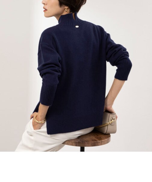 紡毛ハイネックプルオーバーニット