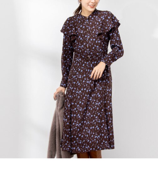 ウォッシャブルフローレットラッフルワンピース
