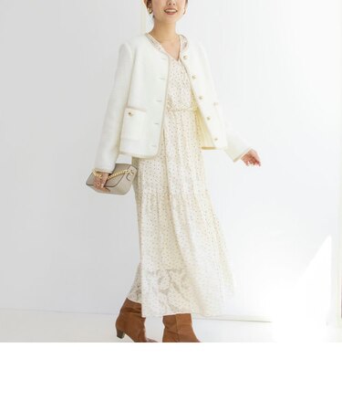 ウォッシャブルドットカットジャガードロングワンピース