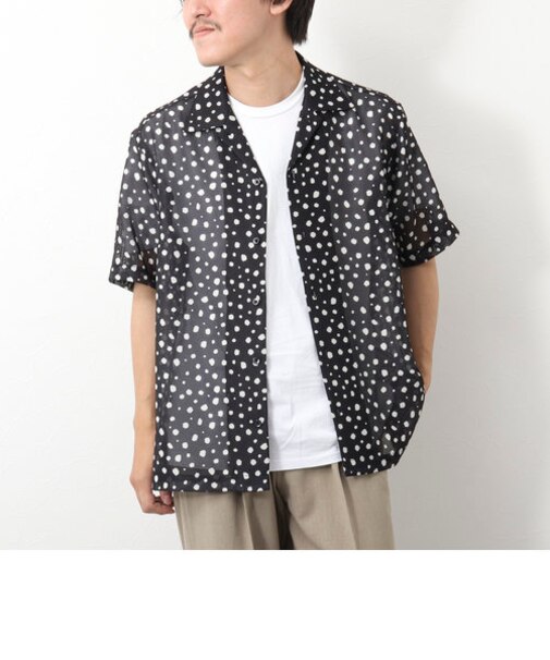 総柄オープンカラーメッシュシャツ