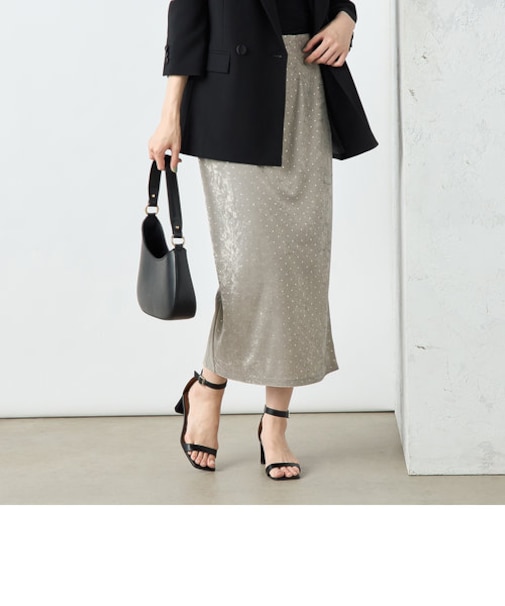 《セットアップ対応》箔ドットベロアタイトスカート