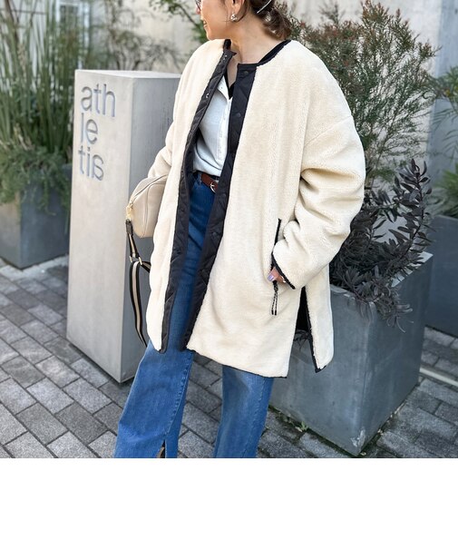 ◇【WEB限定】【TAION/タイオン】ノーカラーボアコート(リバーシブル) 24AW