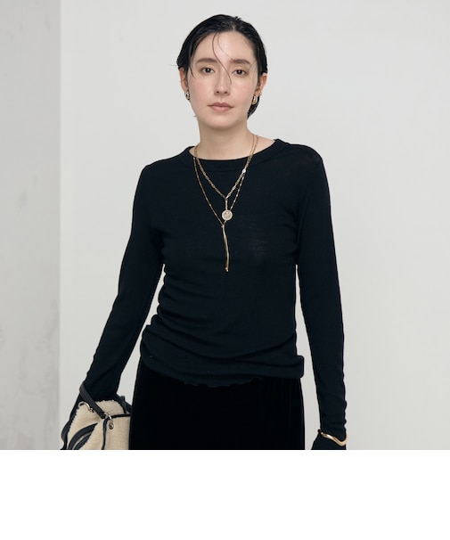 MY STANDARDウォッシャブルリブクルーネックプルオーバーカットソー