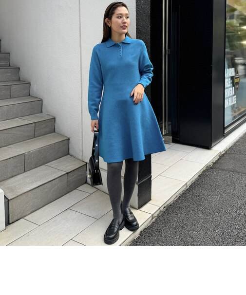 ポロ襟フレアワンピース