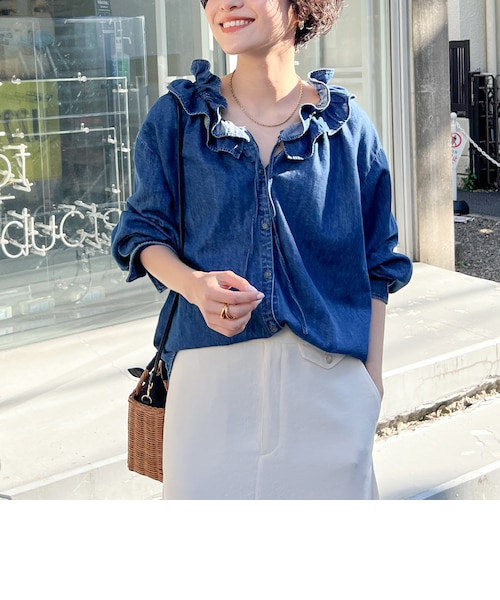 Rie miller フリルギャザーデニムブラウス ノーリーズ 追加7回】【RM denim】フリルギャザーデニムブラウス｜ノーリーズの