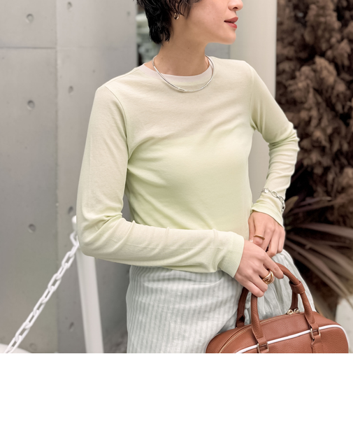 シアー配色トリミングロンT