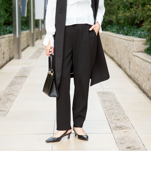 《セットアップ対応》ウォッシャブルカットジョーゼットバックスリットパンツ