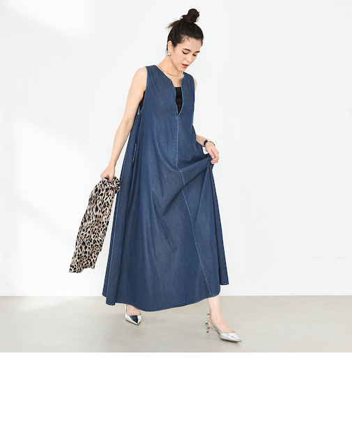 【RM denim】ロング丈テンセルデニムワンピース