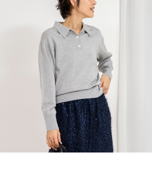 《手洗い可能》ポロ衿プルオーバーニット