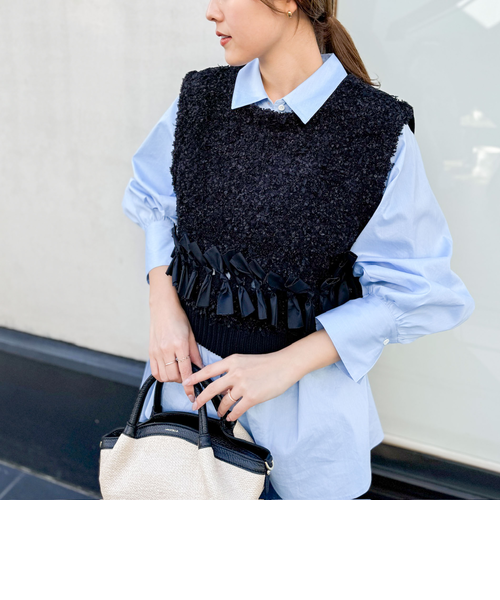 新品未使用 ☆ ノーリーズ ☆リボンニットツイードベスト 新品未使用 ☆ ノーリーズ ☆リボンニットツイードベスト リボンニット