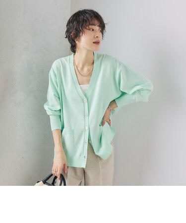 《手洗い可能》綿アセVネックカーディガン