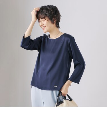 オトナサテン7分袖サイドスリットブラウス