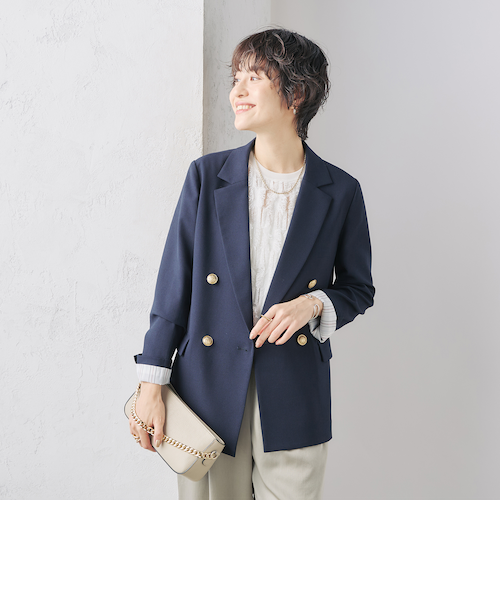 セットアップ対応》ウォッシャブル高機能麻調ダブルジャケット