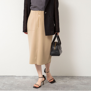 ウォッシャブルボンディングジョーゼットハーフジップタイトスカート