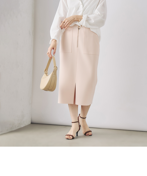 ウォッシャブルボンディングジョーゼットハーフジップタイトスカート