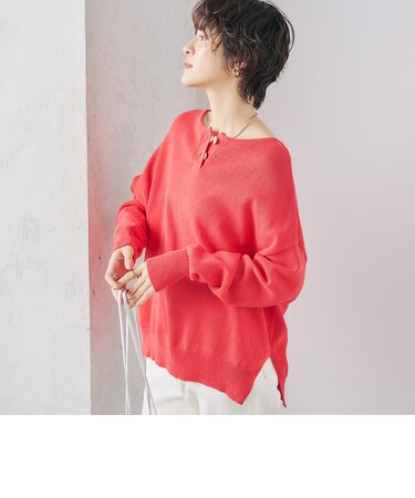 《手洗い可能》ギマコットンヘンリー2WAYプルオーバーニット