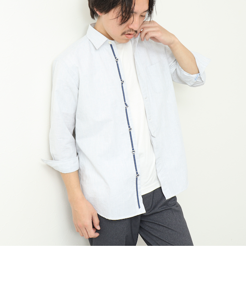 綿麻パラシュートボタン 7分袖シャツ 25SS
