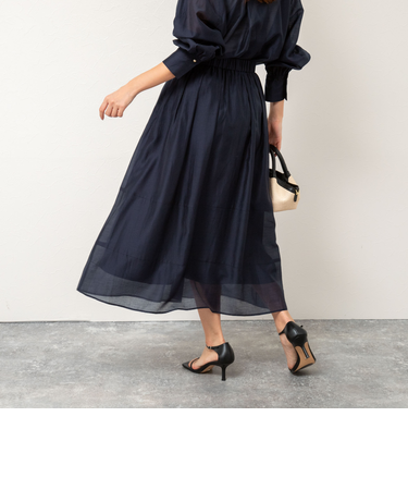 《セットアップ対応》ウォッシャブルタックフレアシアースカート