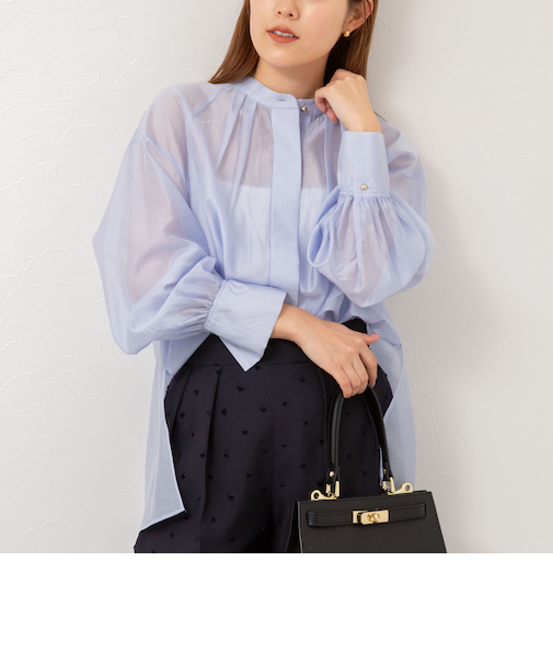 バンドカラーシアーブラウス