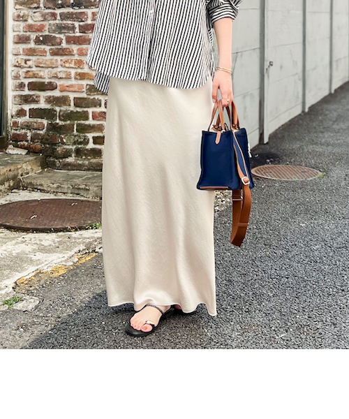 ◇【WEB限定】デザインサテンバイアスタイトスカート｜ノーリーズの