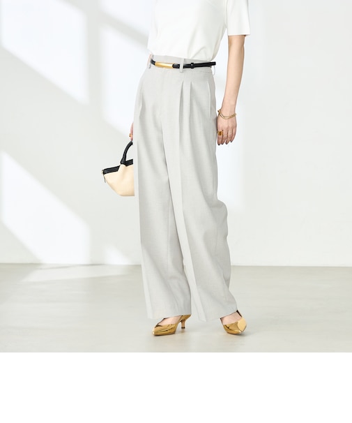 《セットアップ対応》ウォッシャブルライトドライシャンブレーワイドパンツ