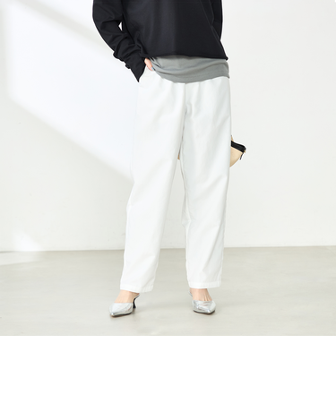 ウォッシャブル多機能ウエストフリルテーパードパンツ