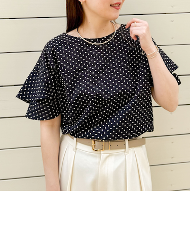 【追加】サッカードットバックフリルブラウス