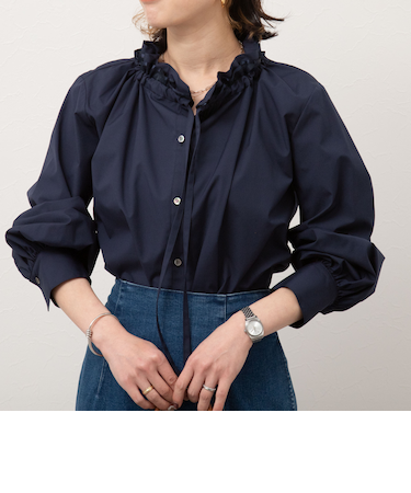 衿フリルリボンブラウス