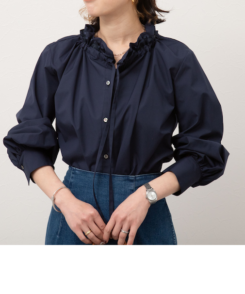 衿フリルリボンブラウス