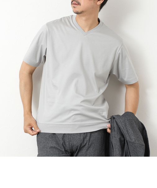 《ビジカジ対応》シルケットスムース Vネック ドレスTシャツ 25SS