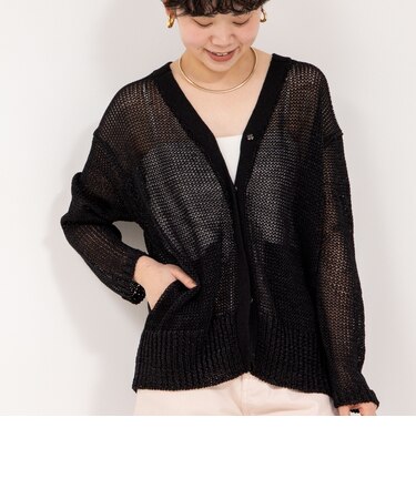 《手洗い可能》ギマ ポリ/リネン Vネックカーディガン