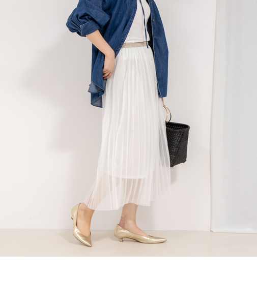 ウォッシャブルラッセルチュールプリーツスカート