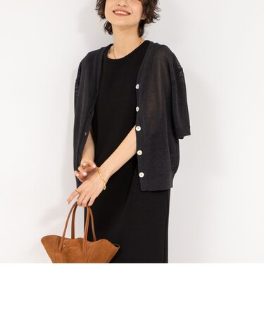《アンサンブル対応》《手洗い可能》ペーパーヤーン5分袖カーディガン