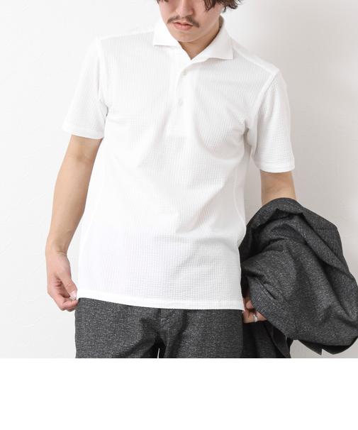 《ビジカジ対応》ハイゲージサッカーストライプ ワンピースカラーポロ ビズポロ 25SS