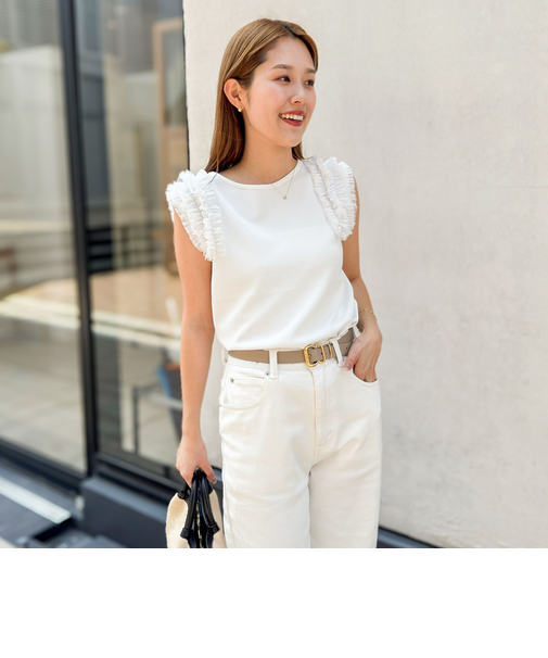 【PR阿部☆別注】《手洗い可能》肩フリルノースリーブプルオーバーニット