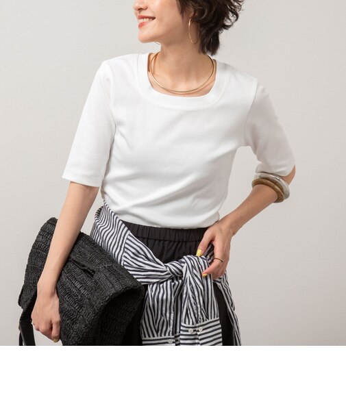 ◇【WEB限定】コンパクトベアテレコスクエア5分袖プルオーバーカットソー