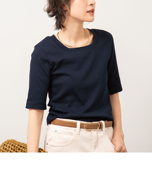 ◇【WEB限定】コンパクトベアテレコスクエア5分袖プルオーバーカットソー