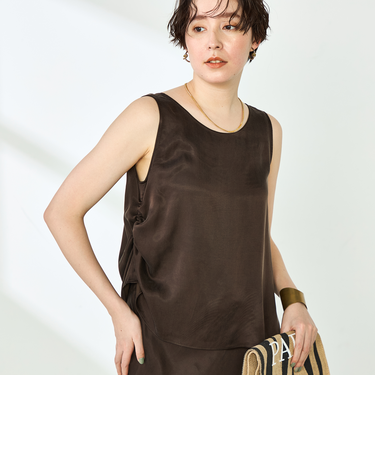 《セットアップ対応》高機能 フィブリルサテン2WAYノースリーブブラウス