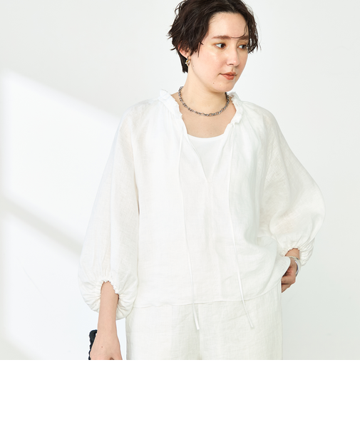 《セットアップ対応》リネンフリル衿ブラウス