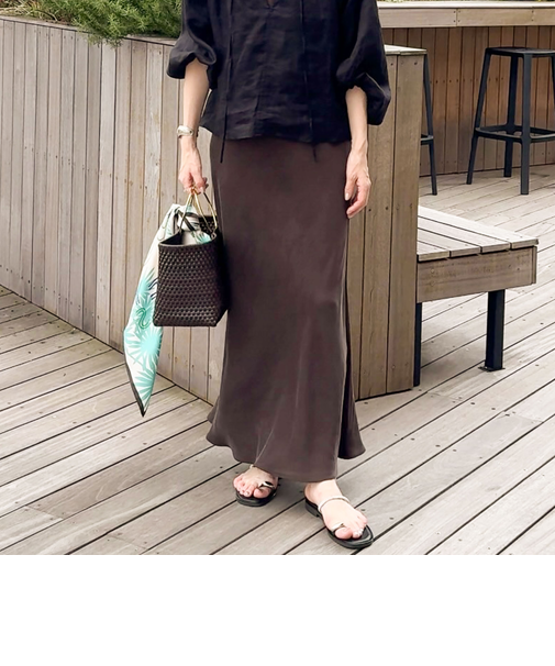 《セットアップ対応》高機能 フィブリルサテンバイヤススカート