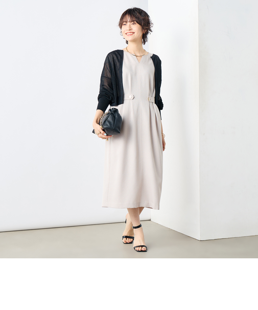 ウォッシャブル麻調タックコクーンワンピース
