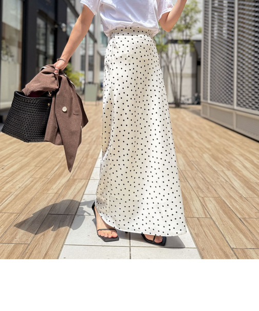 ウォッシャブルドットサテンナロースカート