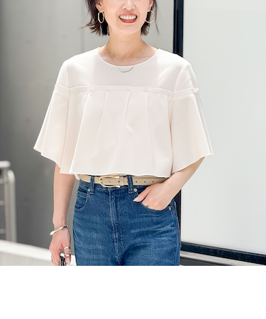 《セットアップ対応》麻調フレアスリーブブラウス