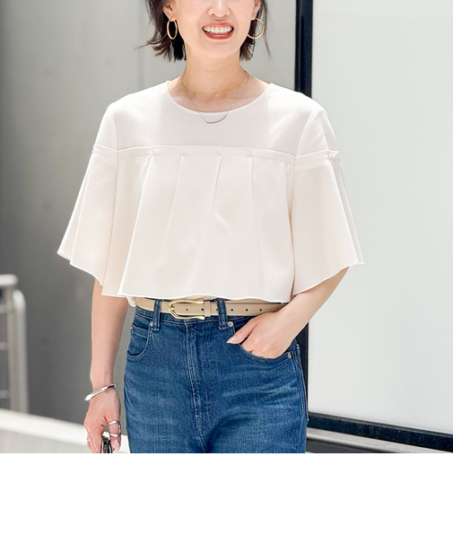 《セットアップ対応》麻調フレアスリーブブラウス