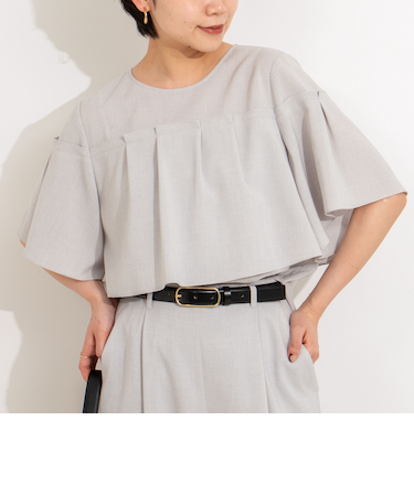 《セットアップ対応》麻調フレアスリーブブラウス