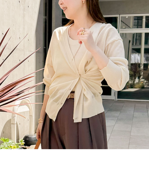 《アンサンブル対応》イタリー糸ラメシアーVネックカーディガン