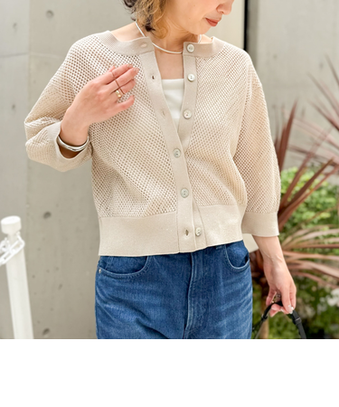 《手洗い可能》スパンコールメッシュ5分袖カーディガン