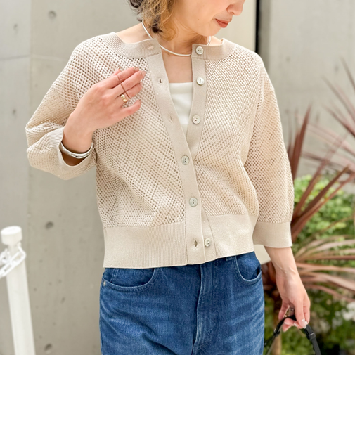 《手洗い可能》スパンコールメッシュ5分袖カーディガン