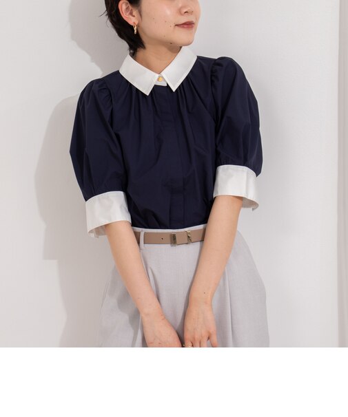 パフスリーブ半袖シャツブラウス